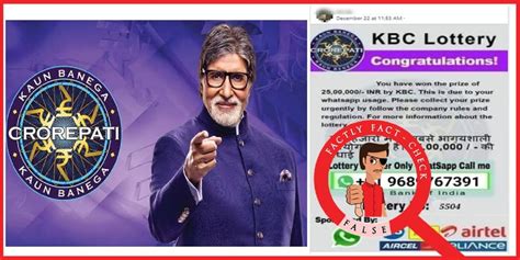 kbc lottery fake whatsapp number|Messages offering 25 lakh rupees lottery prize from KBC are .